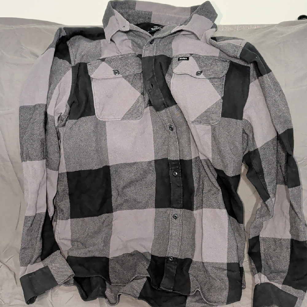 RVCA Charcoal and Black Plaid Shirt